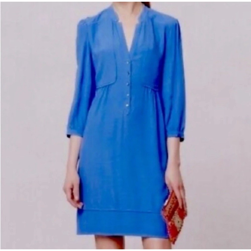 Anthropologie Maeve Taryn Crepe Shift Dress Womens Size 8 Royal Blue - Picture 2 of 12